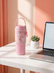 1pc 900ml Large Capacity Outdoor Insulated Tumbler With Straw And Unique Print - Multicolor - View 7