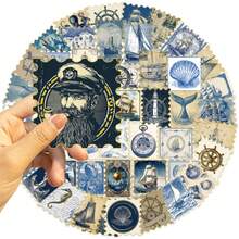 SCXXBSW 50pcs Retro Blue Nautical Stamp Gold Foil Stickers, Cool Anime Decorative Stickers, Classic Gift Decorations, Value Pack, Cute Cartoon Stickers, Waterproof And Durable, Phone Case Decoration Stickers, Can Be Applied To Laptops. - Multicolor - View 6
