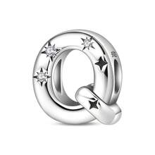 1pc S925 Sterling Silver 26 English Alphabet Bead, Original Rhinestone Star 3D Design, Versatile Spacer Bead Accessory, Compatible With Bracelets And Necklaces, Customizable Initial, Showcases Personalized Style, Meets Handmade Crafting And Daily Wear Needs - Silver - View 15