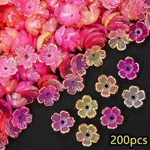 200顆透明花朵巴洛克珠飾搭配復古金邊隔珠，適用珠寶DIY手鍊、手機鍊、手工配件製作 - 金邊小花朵 - 查看 19