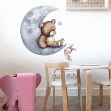 1pc Cartoon Moon Balloon Bear Mouse Dinosaur Wall Sticker, Suitable For Children's Room Bedroom Home Background Wall Decoration, PVC Waterproof Self-Adhesive Removable Sticker, Size 23.6inch*11.8inch - 1PC - View 4