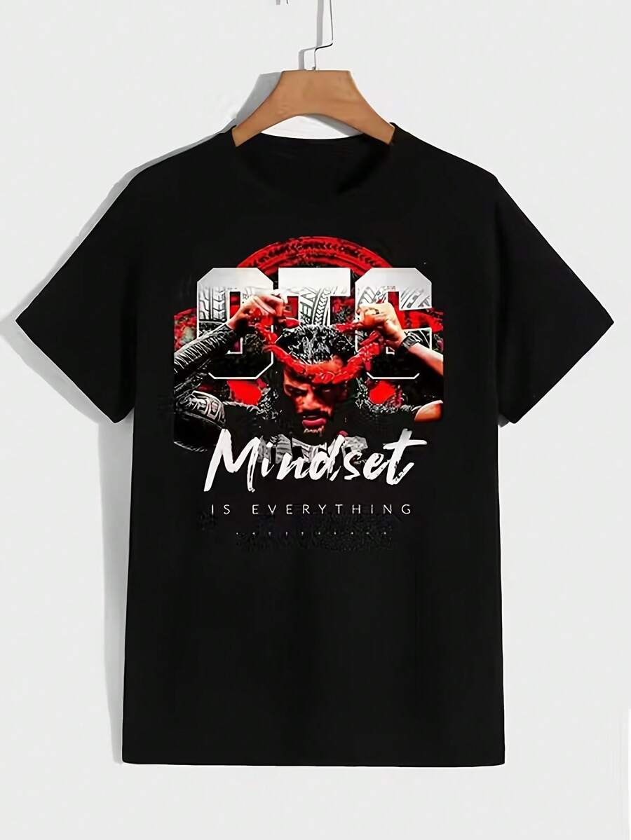 La T-shirt "Attitude is Everything" per Uomo - Logo e Slogan Ufficiali ("Mindset is Everything"), Stampa Lottatore in Nero e Rosso, Abbigliamento Unisex per Collezionisti e Appassi - nero - Visualizzare 1