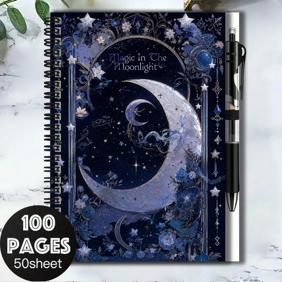 1套夢幻月光魔法風2D螺旋線圈筆記本組，封面飾有閃爍星星、月亮與花朵，散發神祕浪漫氣息。內含100頁(50張)，書寫流暢。附贈配套精美原子筆。適合開學、工作與學習，亦適合作為畢業與生日的高品質禮物，可用作日記、日誌計畫本、備忘錄。 - J - 查看 1