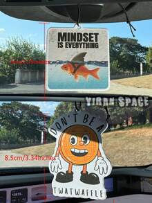 "Funny Twatwaffle Waffle & Mindset Is Everything Goldfish Shark Fin Car Air Freshener, Natural Plant Essential Oil Scent, 60-90 Days Long Lasting, No Alcohol, Heat Resistant, Odor Eliminator, Hanging Aromatherapy For Car, Sarcastic Meme & Bookmark" - Coffee + Vanilla + Amber (Reinforced) Scent - View 2