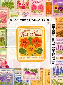 50Pcs Retro Vegetable & Flower Seed Packet Paper Sticker Pack, Old-Fashioned Garden Prints For Planner, Notebook & Plant-Themed Crafts - Multicolor - View 2