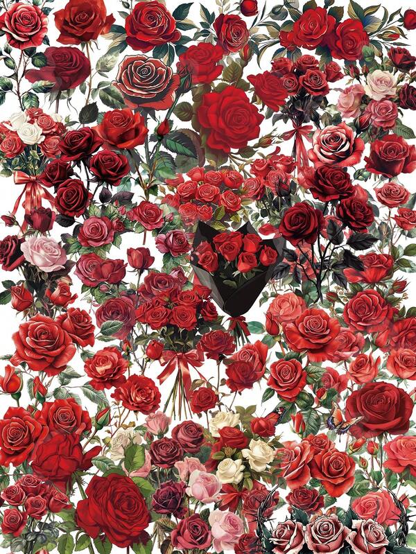 50 pièces Autocollants imperméables de rose rouge vintage, convenant pour les bouteilles d'eau, les ordinateurs portables, les planches à roulettes, les guitares, les réfrigérateurs, les valises, les bureaux, les murs, la décoration de chambre, les albums de scrapbooking, les étuis de téléphone, la décoration de maison, les cadeaux d'anniversaire et de vacances