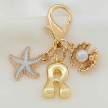 1pc Ocean Series Starfish Shell 26 Letters Keychain, Suitable For Bag Accessories, Lanyard With ID Holder, Car Decor, Bag Pendant, Couple Keychain, Perfect Gift For Vacation Season - Multicolor - View 31
