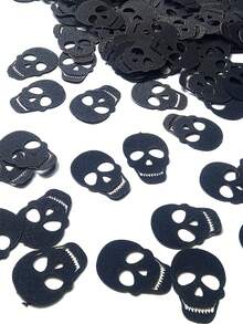 100pcs Black Glitter Skull Confetti, Skull-Shaped Table Scatter Decoration, Gothic Style Party Decor, Suitable For Halloween, Theme Parties And Dark Aesthetic Events - one-size - View 2