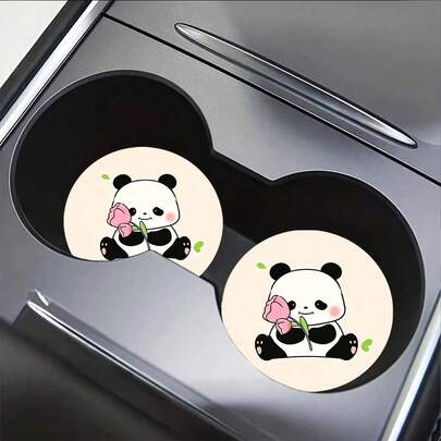 2pcs Tulip & Red Panda Print Non-Slip Car Cup Holder Coasters, Fashionable Home & Office Water Cup Coasters, Suitable As Small Gifts For Friends On Birthdays, Parties And Anniversaries