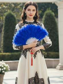 Feather Fan, Fashionable Summer Feather Hand Fan, Wedding Party Decoration, Bridal Party, Bridal Gift, Photography Prop, Foldable Hand Fan, Suitable For Costume, Dance, Tea Party, Wedding Decoration, Gift, Spring Gift, Chinese Style Feather Fan, Summer Gift, Summer Essential, Summer Portable, Graduation Gift, Congratulations On Graduation - A - View 13