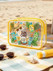 「Sun Care」字母印花 PVC 化妝包，女款 PVC 旅行收納包，拉鍊開合，輕量耐褪色化妝盥洗包，適合女性與女孩，TSA 認證便攜式化妝收納盒，易清潔設計，適合送給母親、老師、朋友、護理師、女性好友的禮物，適用於學校、度假、假期、返校用品，防水化妝盥洗包 - 彩色 - 查看 5