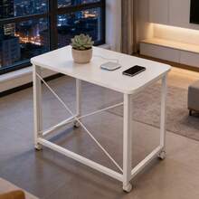 Rolling Folding Computer Desk Home Office Laptop Table Study Writing Workstation - White - View 4