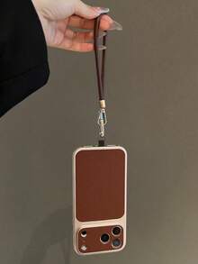 Fashion Lychee Leather Texture Large Window Phone Case Compatible With IPhone 17 Pro Max 17 Pro 16 Pro Max 15 14 Pro 13 12 Pro 17 Camera Protection Matte Soft Edge Shockproof Protective Cover With Portable Wrist Strap Lanyard - Dark Brown - View 4