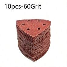 10/50pcs Triangular Sandpaper Red Flocked Self-Adhesive Triangular Sanding Disc 6-Hole 90*90*90mm For Wood Sanding, Grit 60/80/120/180/240/320 - Red - View 15