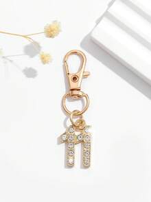 1pc Fashionable European And American Creative Versatile Cute Mini Lucky Number 1-25 Keychain Bag Charm, Suitable For Women's Car Key Bag Decoration And Gift - Gold - View 37