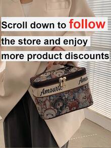 Cartoon Pattern Cosmetic Bag, Make Up Bag, Zipper Makeup Bag, Cosmetic Storage Bag, Cosmetic Organizer Bag, Makeup Bag, Toiletry Bag, Travel - Multicolor - View 2