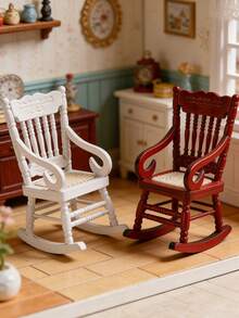 1pc 10.2cm Dollhouse Miniature Rocking Chair, Multi-Color High Back Curved Armrest Rocking Design, Miniature Scene Construction, Doll Photography Backdrop Decoration, 1:12 Scale Dollhouse Interior Furniture Accessory, Suitable For Christmas, Birthday, Valentine's Day Gifts, Bedroom, Living Room, Country Cottage Micro Landscape Decor, All-Season Handmade Miniature Craft - Multicolor - View 3