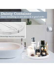 1pc Silicone Round Vanity Tray, Decorative Storage Organizer Rack For Bathroom, Toilet Tank, Bedroom, Kitchen Countertop, Suitable For Jewelry, Candles, Lotion Bottles, Cosmetics, Marble White - Multicolor - View 4