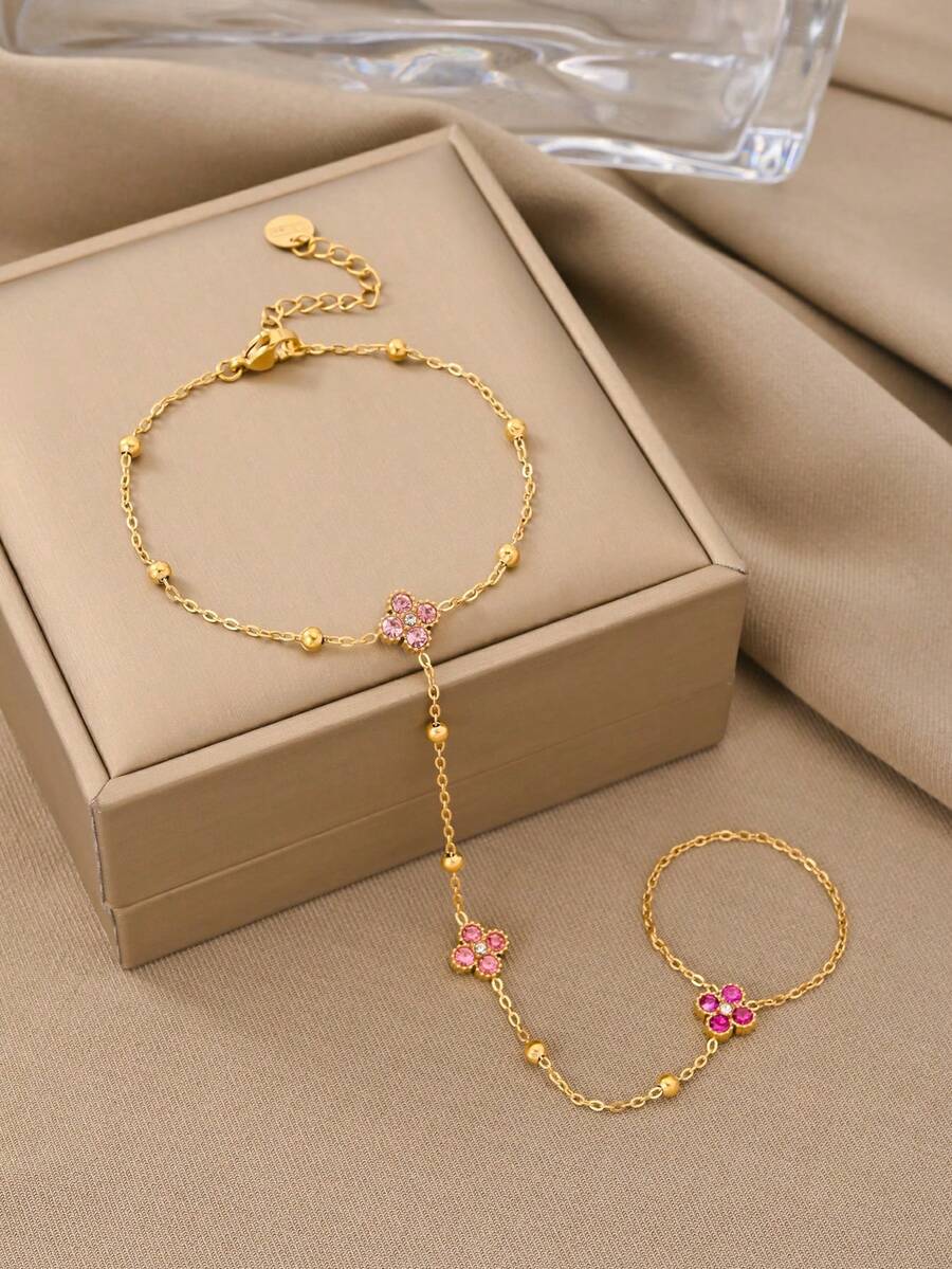 18K Gold Plated Stainless Steel Minimalist Finger Chain, Elegant Mother Gift, Suitable For Daily, Party, Formal Occasions, Adjustable Finger Jewelry For Women, Perfect For Date, Vacation, Anniversary, Birthday Gift, Fashion Accessory For Women - Gold - View 1