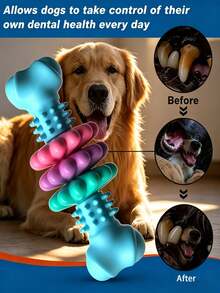 1pc Durable Thermoplastic Rubber Dog Chew Toy With Geometric Textured Pattern, Cleans Teeth And Exercises Chewing Ability, Suitable For Small And Medium Dogs, Relieves Boredom And Destructive Chewing Habits - Multicolor - View 2