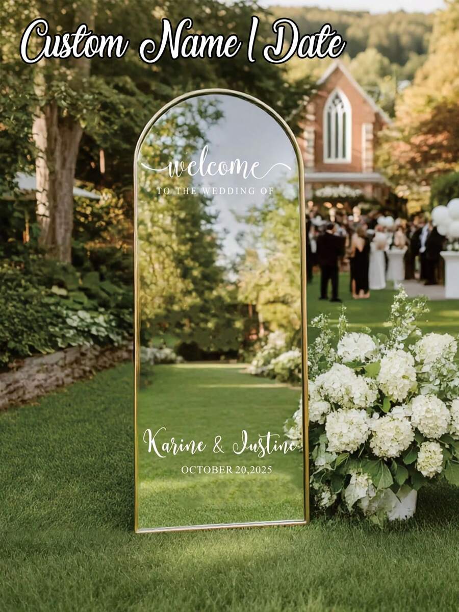 1pc - Personalized Wedding Mirror Sticker, Customized Wedding Couple Names, Date, Welcome Sign Sticker For Our Wedding Entrance, Suitable For Various Material Surfaces Like Mirror, Acrylic, Car, Etc., Easily Removable. Wedding Guest Directional Sticker, Personalized Birthday Mirror Sticker, Birthday Party Welcome Sign Sticker, Floor Mirror Sticker - Multicolor - View 1