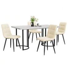 طقم طعام (5 قطع)، طاولة و4 كراسي، طقم مطبخ حديث، طاولة مطبخ 140*80 سم بأرجل معدنية سوداء، سطح MDF أبيض، كراسي طعام مخملية بيج - أبيض - مشاهدة 3