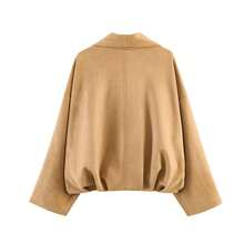 Chaqueta casual de otoño color camello, holgada y oversize, con solapa de muesca, hombros caídos y frente abierto - Camel - Ver 11