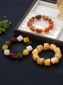 1pc/3pcs Fashionable Personalized Beaded Bracelet Bohemian Style Elegant Multicolor Set Asymmetrical Beads Multi-Layer Stackable Jewelry Versatile Bangle - Beaded Bracelet - View 4