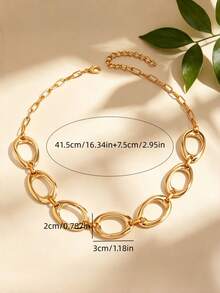 1 pieza Collar grueso asimétrico de estilo bohemio para vacaciones en la playa, acabado dorado mate, adecuado para el uso diario de mujeres (evitar la exposición prolongada a altas temperaturas, agua de mar, etc.) - Collar de cadena geométrica - Ver 2
