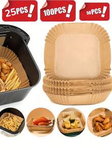 25/50/100pcs Baking Parchment Paper, Air Fryer Liners, Oven Baking Sheets, Suitable For Halloween, Christmas Baking, Homemade Desserts, Family Gatherings, Party Events, Kitchen And Bakery, Back To School Season - Multicolor - View 2