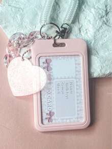 1pc Pink Card Holder With Heart-Shaped Buckle, Creative Multifunctional Student Back To School Card Pouch (Card Not Included) - Card Sleeve - View 2