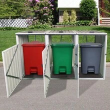 Trash can holder for 3 tonnes, suitable for 240L and smaller trash cans, metal outer trash can roof - Grau 1 - Übersicht 10