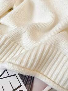 Casual Fashionable Fall Clothes For Women Ribbed Loose Fit Hooded Solid Color Long Sleeve Knitted Sweater Pullover - White - View 5