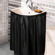Windkream Fabric Sink Skirt Diamond Bathroom Stitch Self Stick Adhesive Waterproof Fabric Under Sink Curtain Skirt 55 X 32 Inch Adds Bathroom Storage(Black,Classic Style) - ColorA - View 1