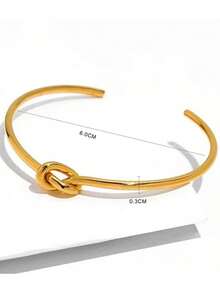 1pc Vintage 18K Gold Plated Knotted Decor Bracelet, Suitable For Women's Daily Wear - Gold - View 10