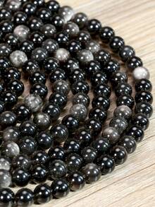 8mm AAA Natural Silvery Obsidian Loose Beads For Jewellery Making Round Polished Beads For DIY Necklaces And Bracelets Length 38cm/15inch - Silver Obsidian - View 4