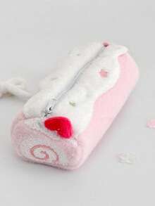 1pc Cute Swiss Roll Plush Pencil Case, Large Capacity, High Quality Student Stationery Storage Bag, Back To School Essential, Cut, First Day Of School - Multicolor - View 2