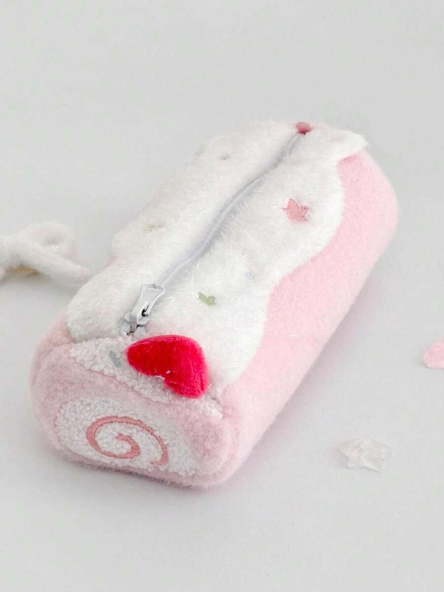 1pc Cute Swiss Roll Plush Pencil Case, Large Capacity, High Quality Student Stationery Storage Bag, Back To School Essential, Cut, First Day Of School