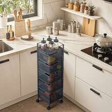 Space Saving 6-Tier Rotating Metal Mesh Kitchen Storage Rack – Rolling Organizer Shelf With Lockable Wheels, Mesh Basket Design, Easy Access, Multi-Purpose For Pantry, Bathroom, Laundry - View 6