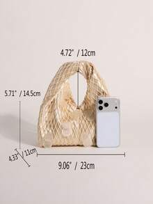 SCULPTEDSTYLE BAGS 1件貝殼片亮片裝飾流蘇女款波波手提包 時尚杏色緞面底網格手編手工美人魚亮片網編手提包 夏季海灘旅行度假泳池派對多場景適用 (由雲母貝殼片製成，天然裂紋、雜質和缺陷屬正常現象) - 杏色 - 查看 2