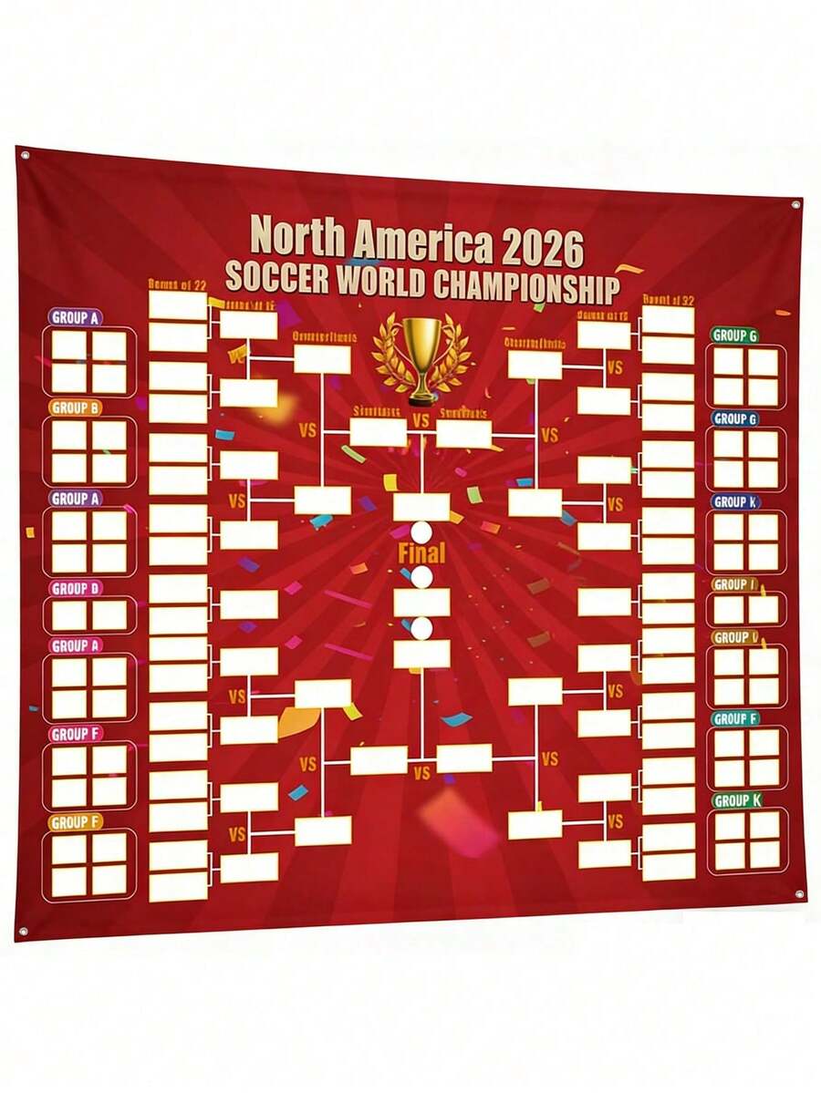 2026 World Cup Extra Large Schedule Poster, 48 Teams Football Jersey Colorful Flags Country Banners, Tournament Timetable Football Match Wall Chart Suitable For Home, Office, Bar, Football Club Decoration (Red) - Multicolor - View 1