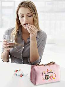 1pc Portable Pill Bag, Compact Pill Box And First Aid Kit, Pill Pattern Themed Makeup Bag, Convenient For Travel, Suitable For Daily/Outdoor/Travel Medication, Essential For Health-Conscious And Frequent Travelers, Must-Have Medical Accessory, Cute Cartoon Pill Bag, Multifunctional Fabric Pill Pouch, Portable Medical First Aid Kit - Multicolor - View 4