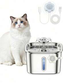 2.2L/74.39oz Cat Water Fountain (Replacement Filter Cartridge Available Separately), Stainless Steel Material, USB Powered, Ultra-Quiet Operation, With Water Level Window, Central Outlet Design, Easy To Clean, Suitable For Small Pets, Battery Not Included - 2.2L - View 13