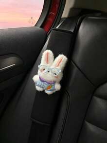 1pc Cute Glasses Bunny Car Seat Belt Cover, Plush Rabbit Auto Shoulder Pad, Sweet Car Interior Decor Kawaii Rabbit Car Seat Belt Cushion, Cartoon Bunny Auto Accessory, Lovely Car Decor Gift - Glasses Rabbit - View 12