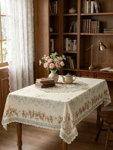 復古法式花卉印花桌布，粉色玫瑰與牡丹搭配歐式古典圖案設計，適用於餐廳、下午茶、婚禮、宴會、鄉村居家桌面裝飾 - 彩色 - 查看 6
