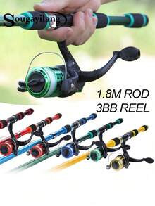 SOUGAYILANG 1.8m/5.9ft Fishing Rod Set, Includes Telescopic Fishing Rod And Spinning Reel, Suitable For Freshwater Fishing Trips, Fishing Gear Set - Blue - View 2