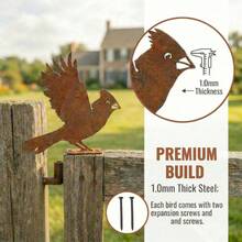 5pcs Vintage Distressed Metal Bird Decor, Outdoor Fence Cardinal Shaped Garden Yard Ornament - Rusty Bird Five-piece Set - View 3