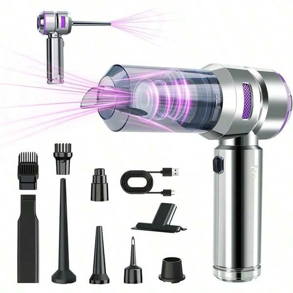 Multifunctional Cordless Car Vacuum Cleaner With Battery Level Display, Portable High Suction Power For Home, Camping, Handheld Dust Removal With Crevice Tool & Soft Hose, Suitable For Car, Home, Office, Computer Keyboard, Laptop Cleaning