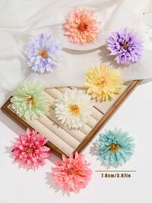 3/6pcs Random Multicolor Spring Fresh Style Artificial Chrysanthemum Hair Clips 3D Gradient Flower Hairpins Silk Flowers Mori Style Girls Hair Accessories Daily Match Party Headwear - Multicolor - View 3