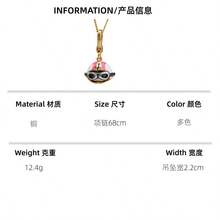 1件精緻時尚琺瑯釉字母印花眼鏡飛行員帽吊墜項鍊，適合女性日常配戴 - 飛行帽吊墜項鍊 - 查看 2
